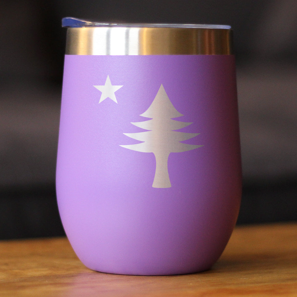 Flag of Maine - Wine Tumbler Glass with Sliding Lid - Stainless Steel Travel Mug - Maine Gift for Women and Men Mainers