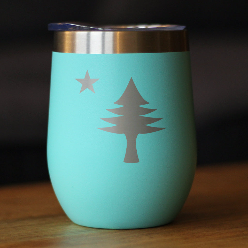 Flag of Maine - Wine Tumbler Glass with Sliding Lid - Stainless Steel Travel Mug - Maine Gift for Women and Men Mainers